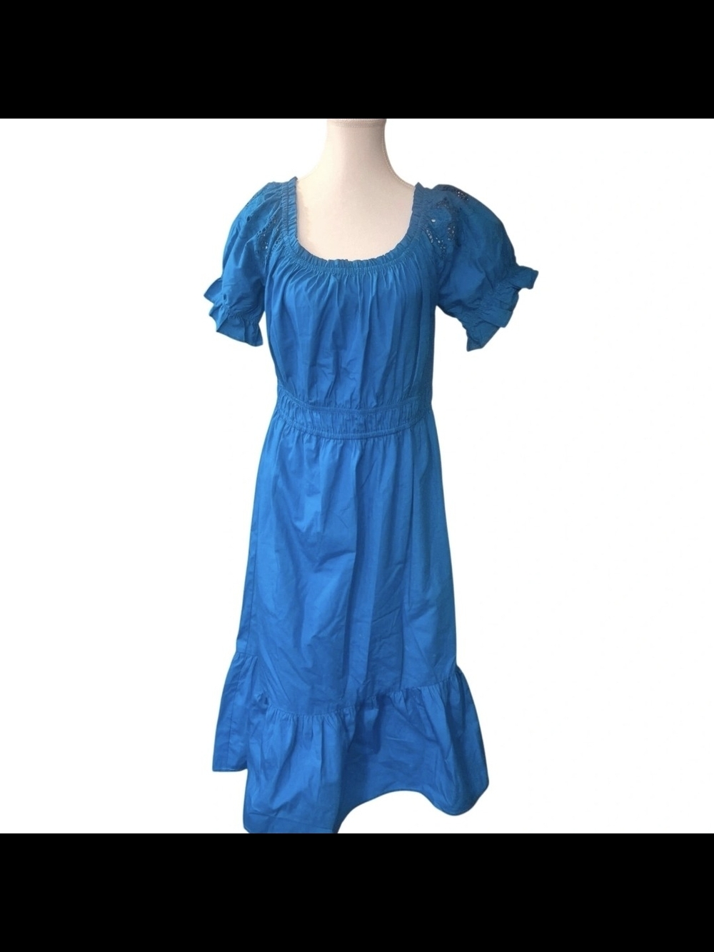 Harlow Bright Blue Puff-Sleeve Midi Dress